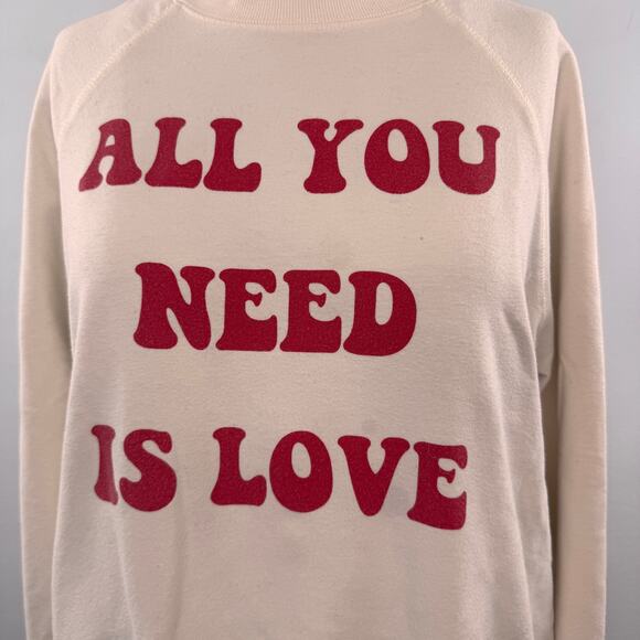 Wildfox All You Need Is Love White Sweatshirt Crew Neck Raglan Sleeve M Medium - Picture 2 of 6